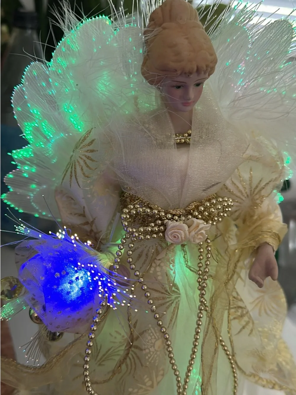Beautiful Lighted Angel Tree Topper - Gold and White XMAS